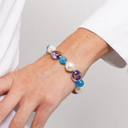 Bracciale in Metallo cristalli di Murano blu e perle