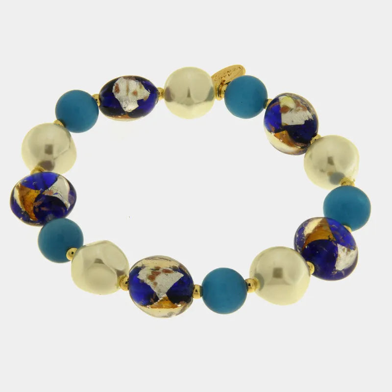 Bracciale in Metallo cristalli di Murano blu e perle - BYSIMON gioielli