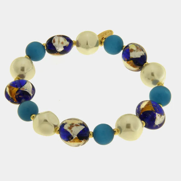 Bracciale in Metallo cristalli art glass blu e perle - BYSIMON gioielli