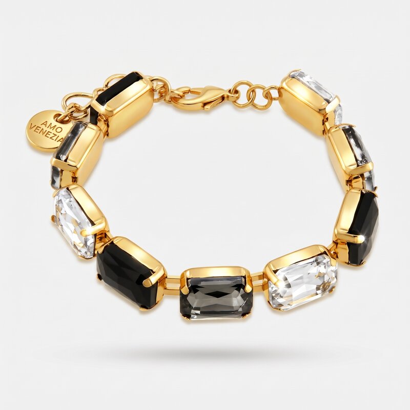Bracciale in Metallo cristalli neri e perle - BYSIMON gioielli