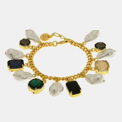 Metal, crystal, and pearl bracelet