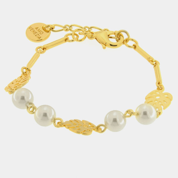 Bracciale in Metallo foglie e perle - BYSIMON gioielli
