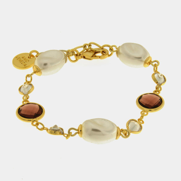 Bracciale in Metallo perle e cristalli marroni - BYSIMON gioielli