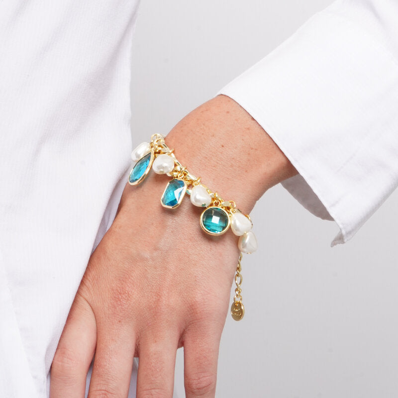Bracciale in Metallo perle e cristalli azzurri - BYSIMON gioielli