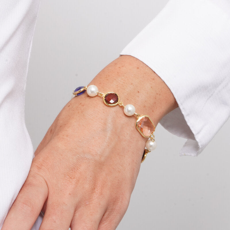 Bracciale in Metallo perle e cristalli colorati - BYSIMON gioielli