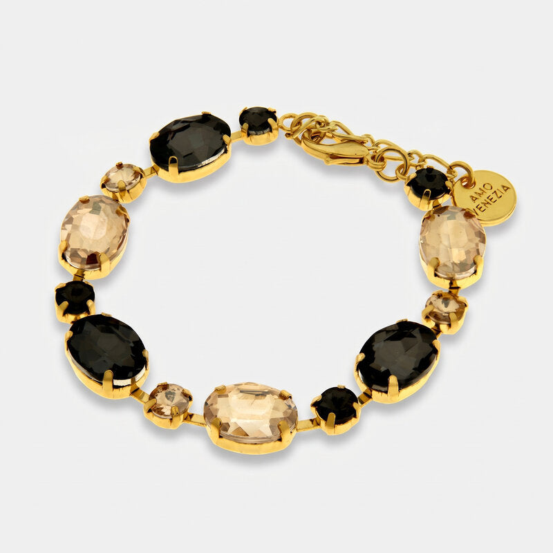 Bracciale in Metallo cristalli neri e gialli - BYSIMON gioielli