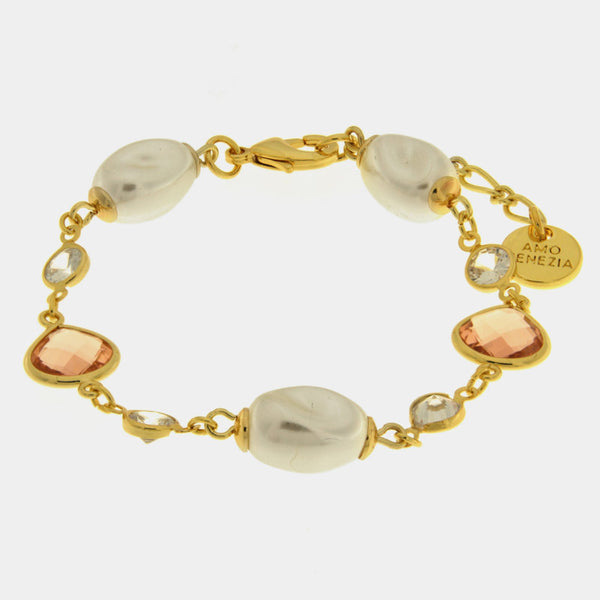 Bracciale in Metallo perle e cristalli rosa - BYSIMON gioielli