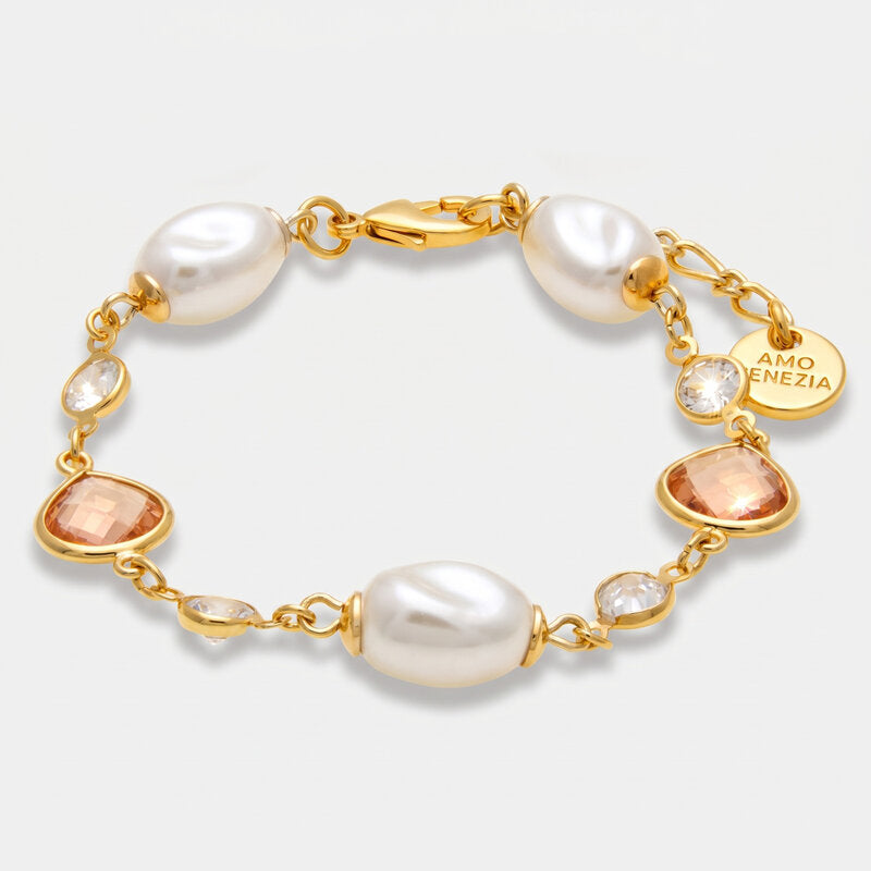 Bracciale in Metallo perle e cristalli rosa - BYSIMON gioielli