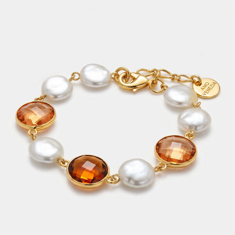 Bracciale in Metallo perle e cristalli marroni - BYSIMON gioielli