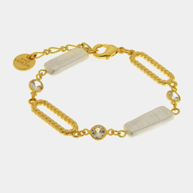 Bracciale in Metallo catena con perle rettangolari