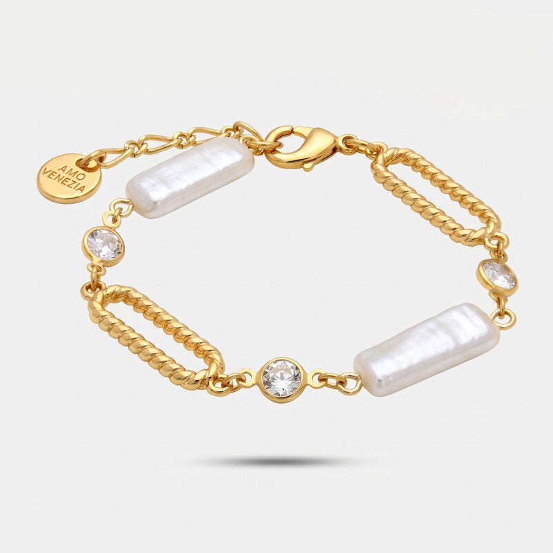 Bracciale in Metallo catena con perle rettangolari - BYSIMON gioielli