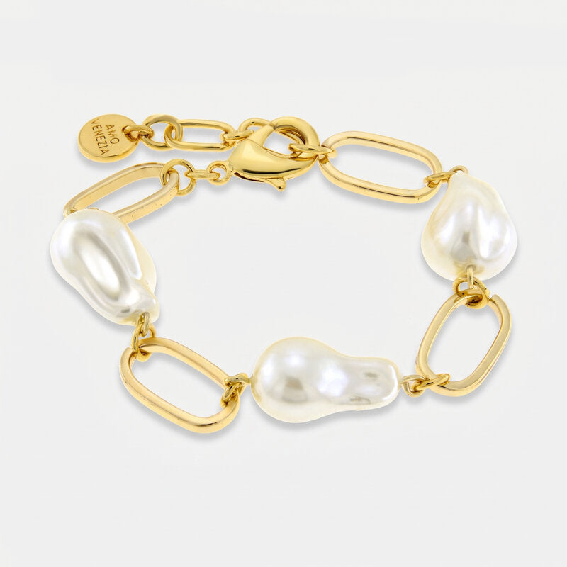 Bracciale in Metallo a catena con perle - BYSIMON gioielli