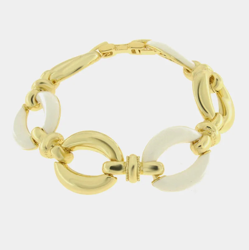 Bracciale in Metallo ovali lisci e smaltati bianchi - BYSIMON gioielli