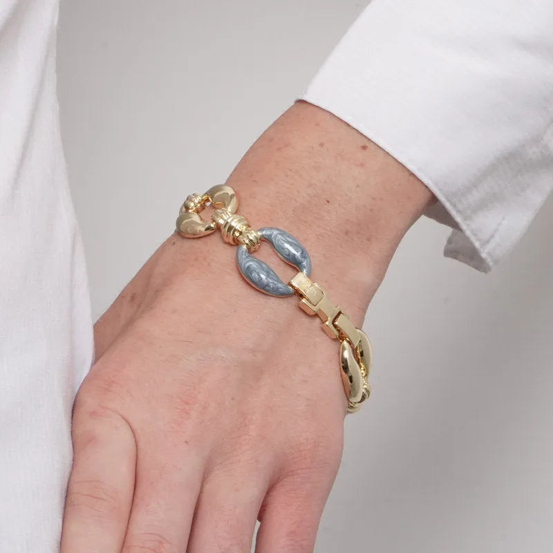 Bracciale in Metallo ovali lisci e smaltati blu effetto marmo - BYSIMON gioielli