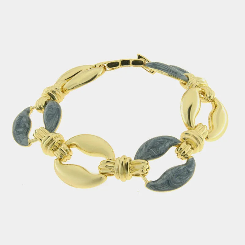 Bracciale in Metallo ovali lisci e smaltati blu effetto marmo - BYSIMON gioielli