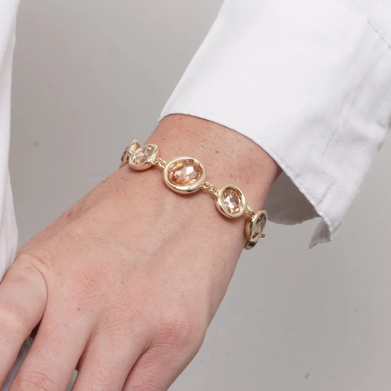 Bracciale in Metallo sfere lisce e cristalli rosa - BYSIMON gioielli