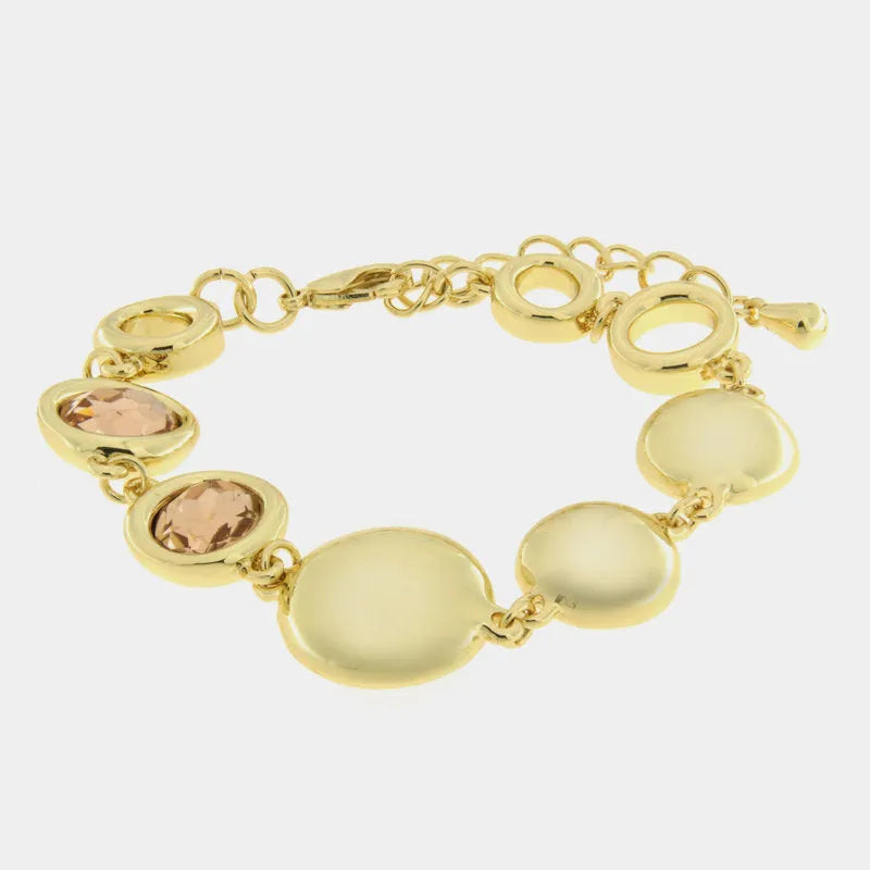 Bracciale in Metallo sfere lisce e cristalli rosa - BYSIMON gioielli