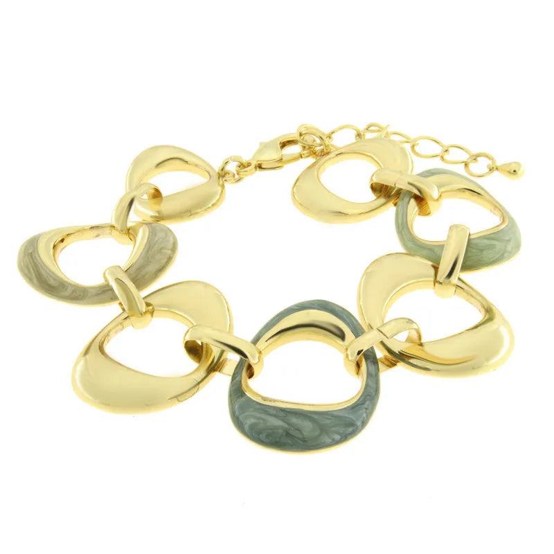 Bracciale in Metallo cerchi irregolari lisci e smaltati verdi effetto marmo