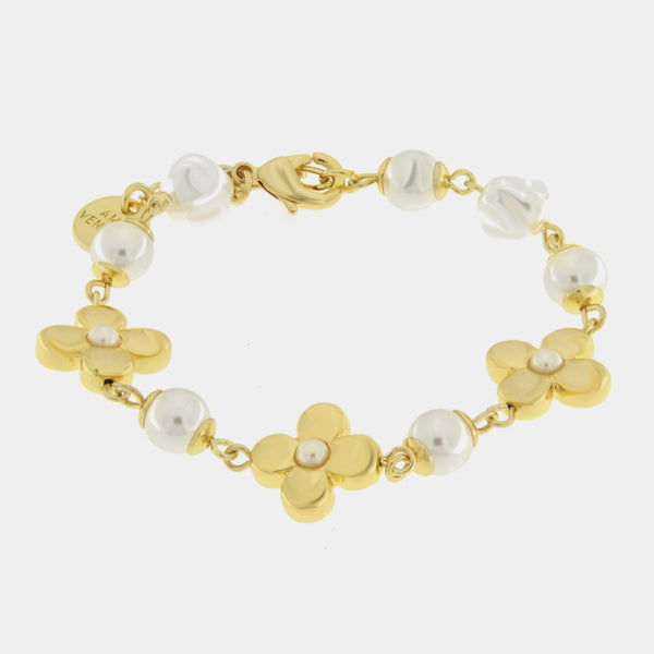 Bracciale in Metallo fiori e perle - BYSIMON gioielli