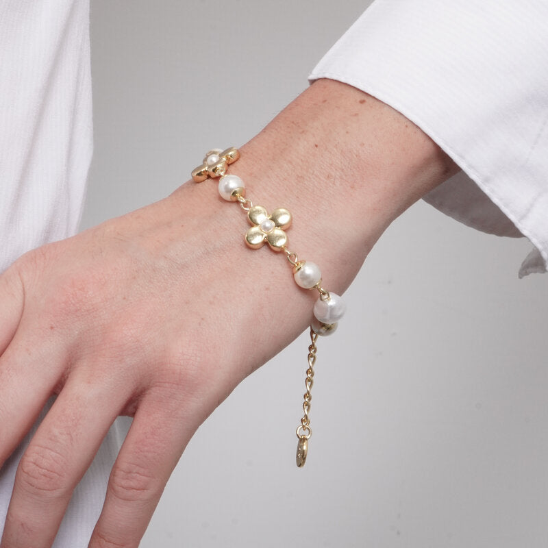 Bracciale in Metallo fiori e perle