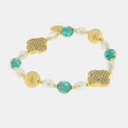 Bracciale in Metallo pietre azzurri di Murano con fiori e perle