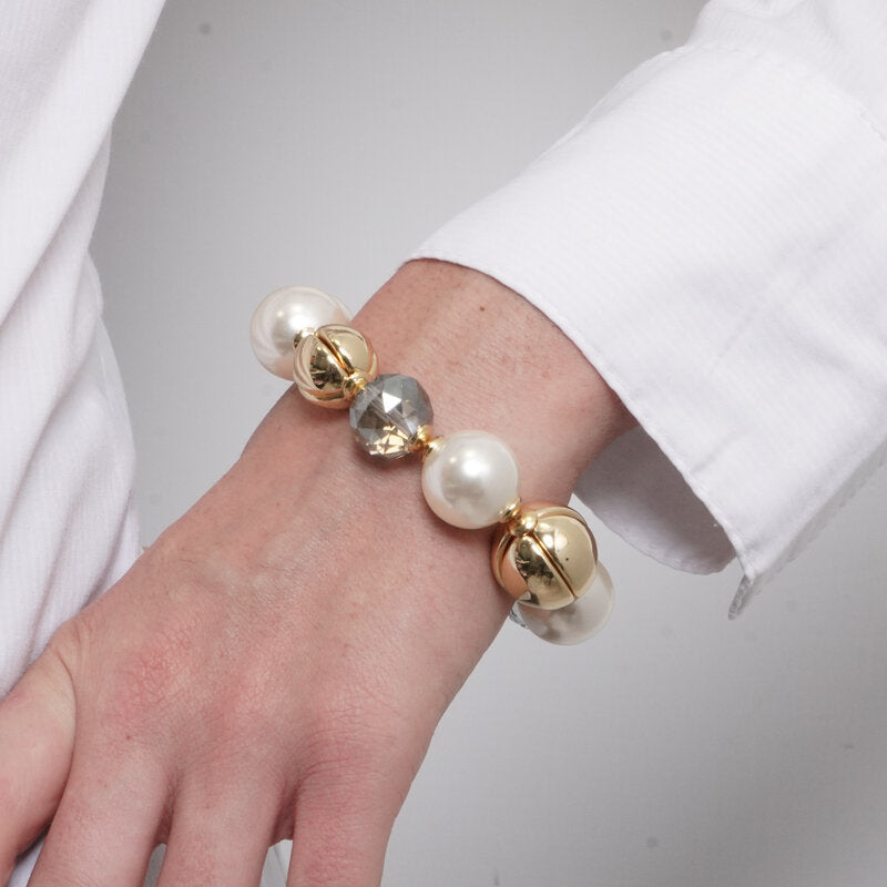 Bracciale in Metallo perle e cristalli grandi - BYSIMON gioielli