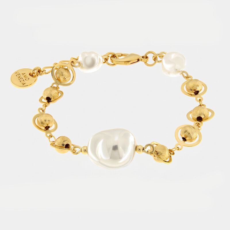 Bracciale in Metallo perla grande e cristalli - BYSIMON gioielli