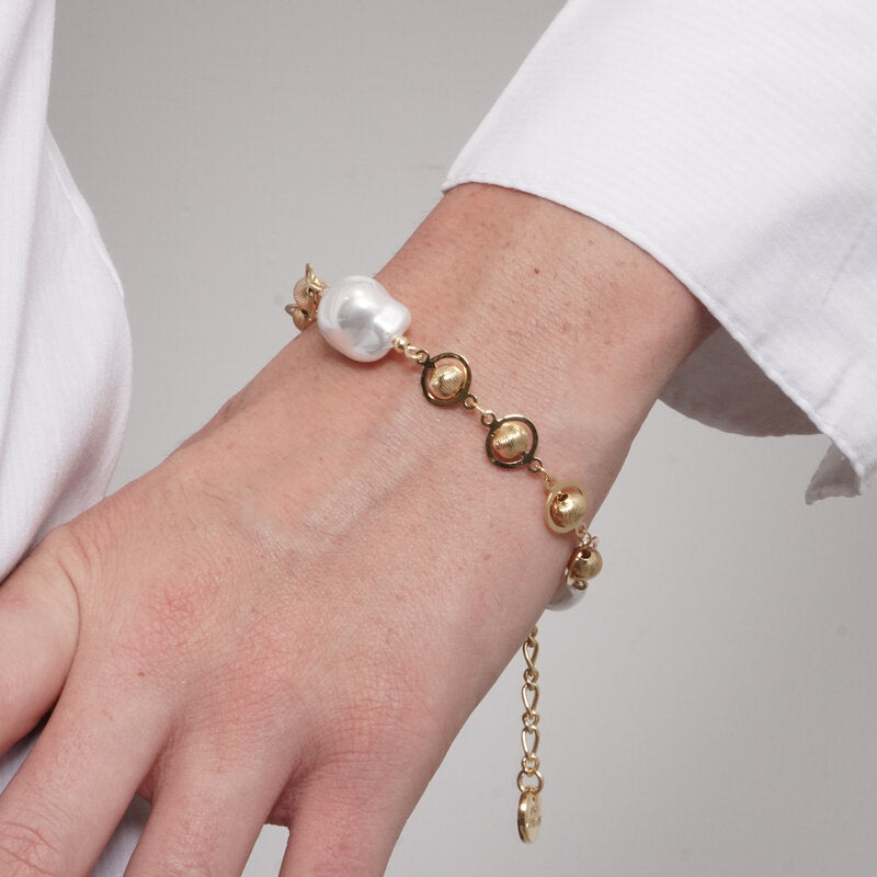 Bracciale in Metallo perla grande e cristalli