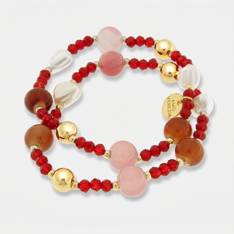 Bracciale in Metallo multifilo con cristalli rossi - BYSIMON gioielli