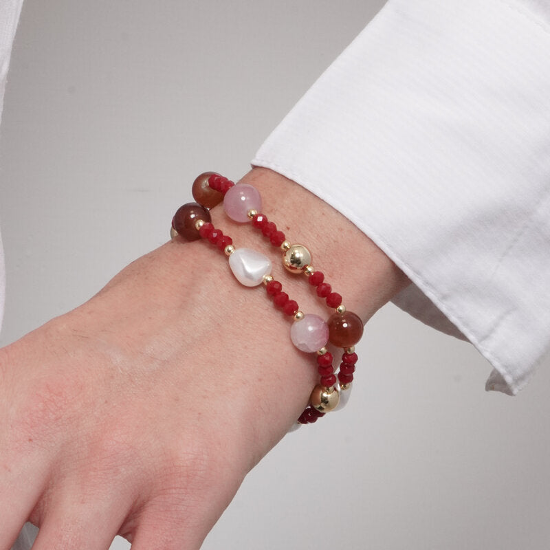 Bracciale in Metallo multifilo con cristalli rossi - BYSIMON gioielli