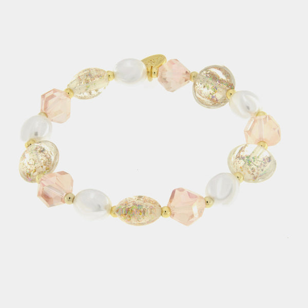 Bracciale in Metallo pietre verdi art glass e perle - BYSIMON gioielli