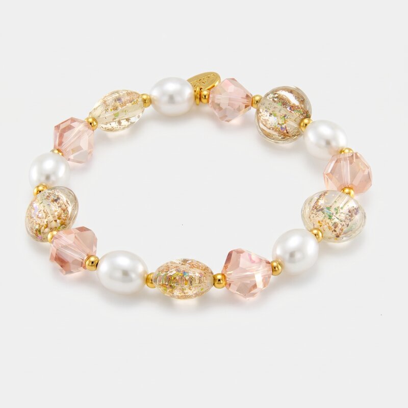 Bracciale in Metallo pietre verdi art glass e perle - BYSIMON gioielli