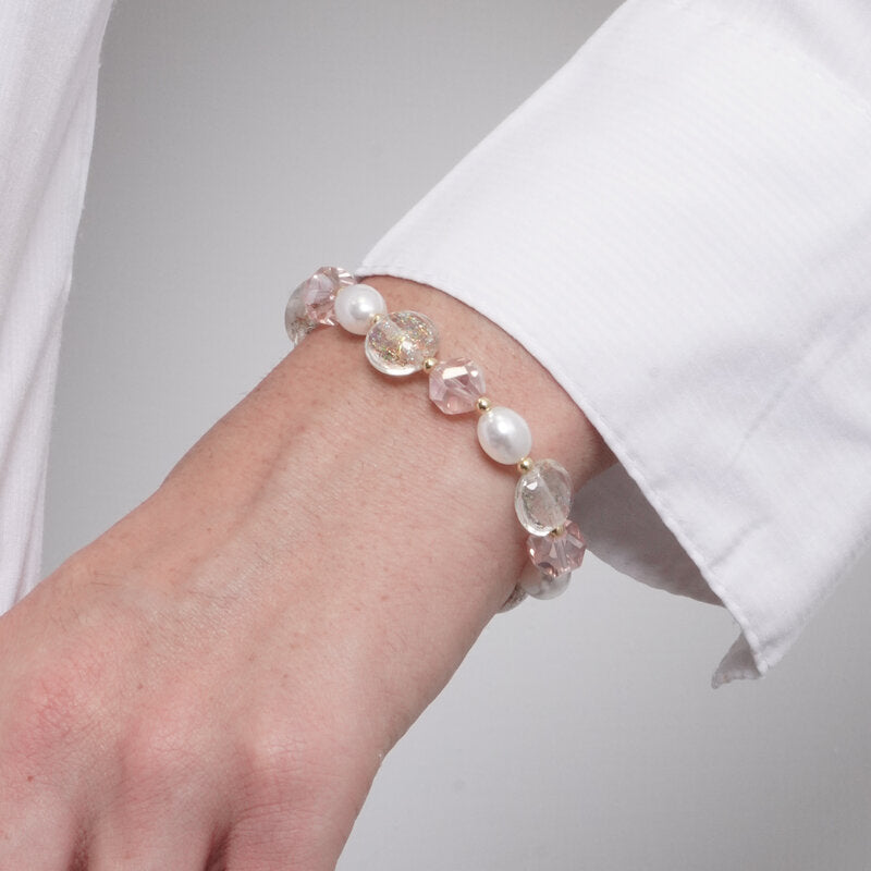 Bracciale in Metallo pietre verdi di Murano e perle