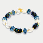 Bracciale in Metallo pietre blu art glass e perle - BYSIMON gioielli