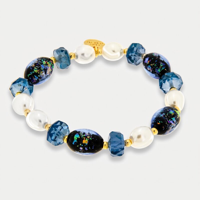 Bracciale in Metallo pietre blu art glass e perle - BYSIMON gioielli