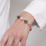 Bracciale in Metallo pietre blu e rosa di Murano e perle