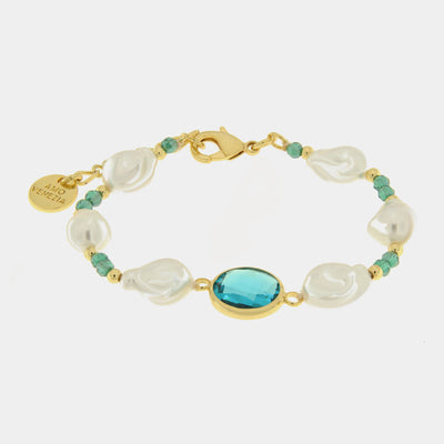 Bracciale in Metallo perle e cristalli azzurri - BYSIMON gioielli