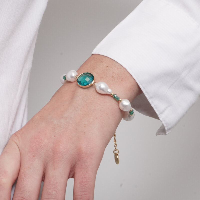 Bracciale in Metallo perle e cristalli azzurri - BYSIMON gioielli
