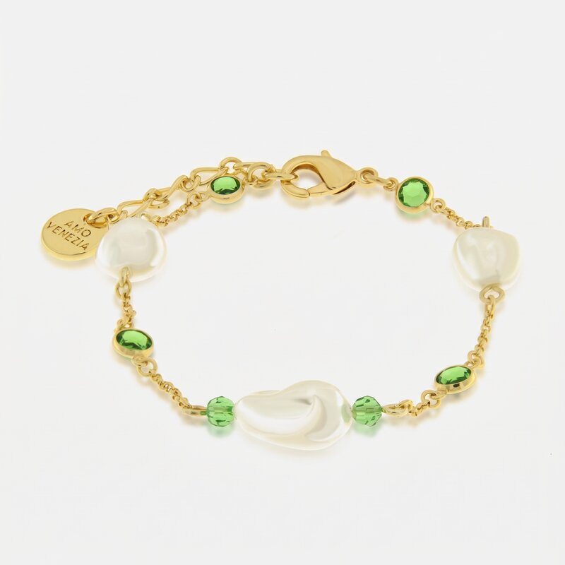 Bracciale in Metallo perle e cristalli verdi - BYSIMON gioielli