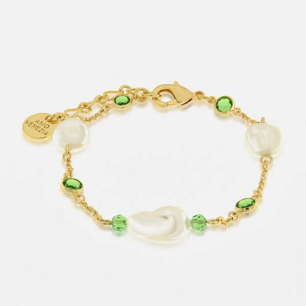 Bracciale in Metallo perle e cristalli verdi - BYSIMON gioielli