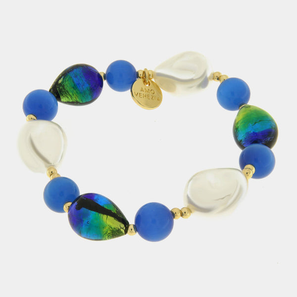 Bracciale in Metallo pietre blu di Murano e perle - BYSIMON gioielli