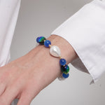 Bracciale in Metallo pietre blu di Murano e perle - BYSIMON gioielli