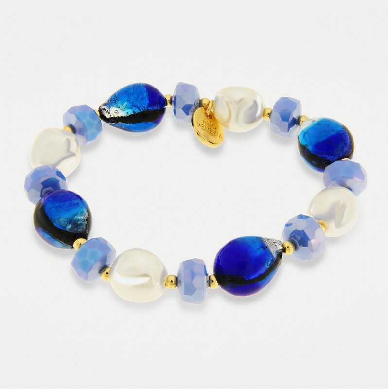 Bracciale in Metallo pietre blu di Murano e perle AMOVENEZIA - gioiello BySimon