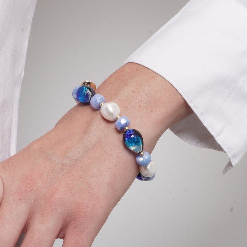 Bracciale in Metallo pietre blu di Murano e perle AMOVENEZIA - gioiello BySimon