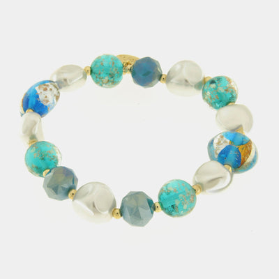 Bracciale in Metallo pietre blu e verdi art glass e perle