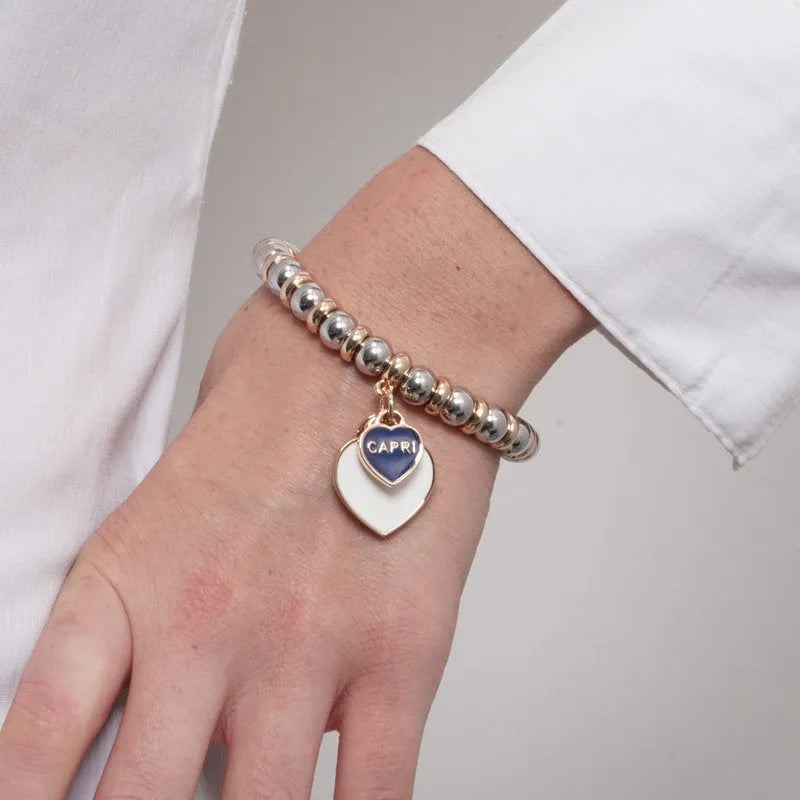 Bracciale in Metallo sfere con cuore bianco Capri - BYSIMON gioielli