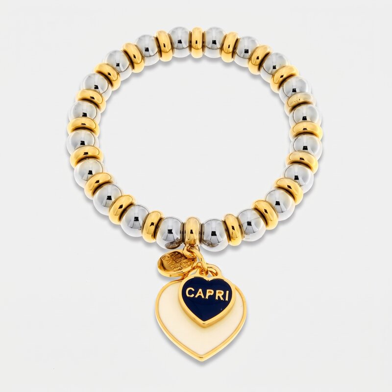 Bracciale in Metallo sfere con cuore bianco Capri - BYSIMON gioielli