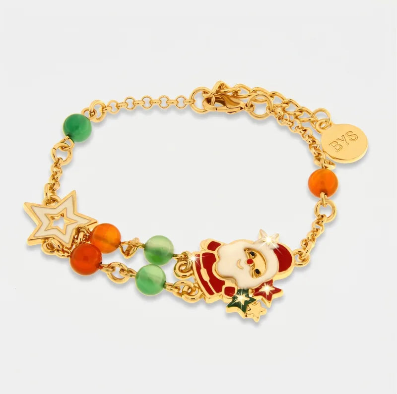 Bracciale in Metallo babbo Natale, stella bianca e palline colorate