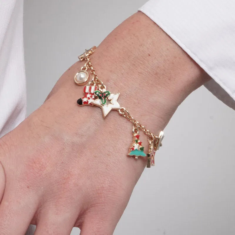 Bracciale in Metallo albero di Natale, stelle colorate e calza