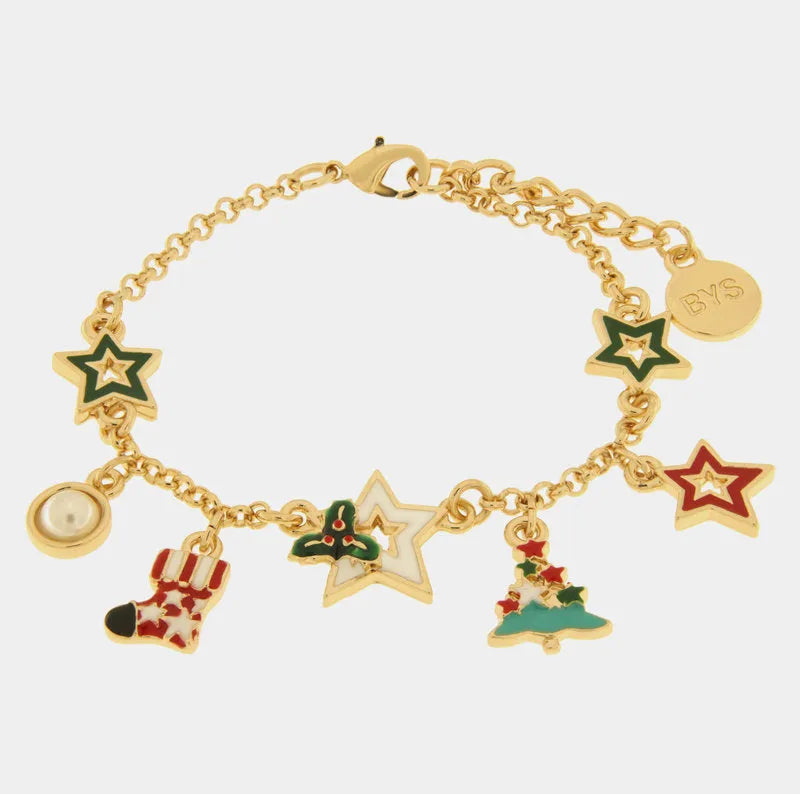Bracciale in Metallo albero di Natale, stelle colorate e calza